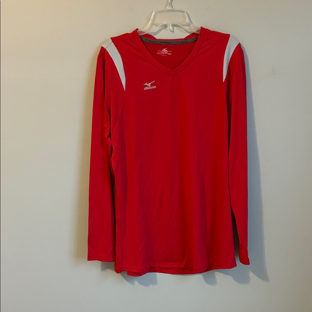 Mizuno Red and Silver Long Sleeve Volleyball Top